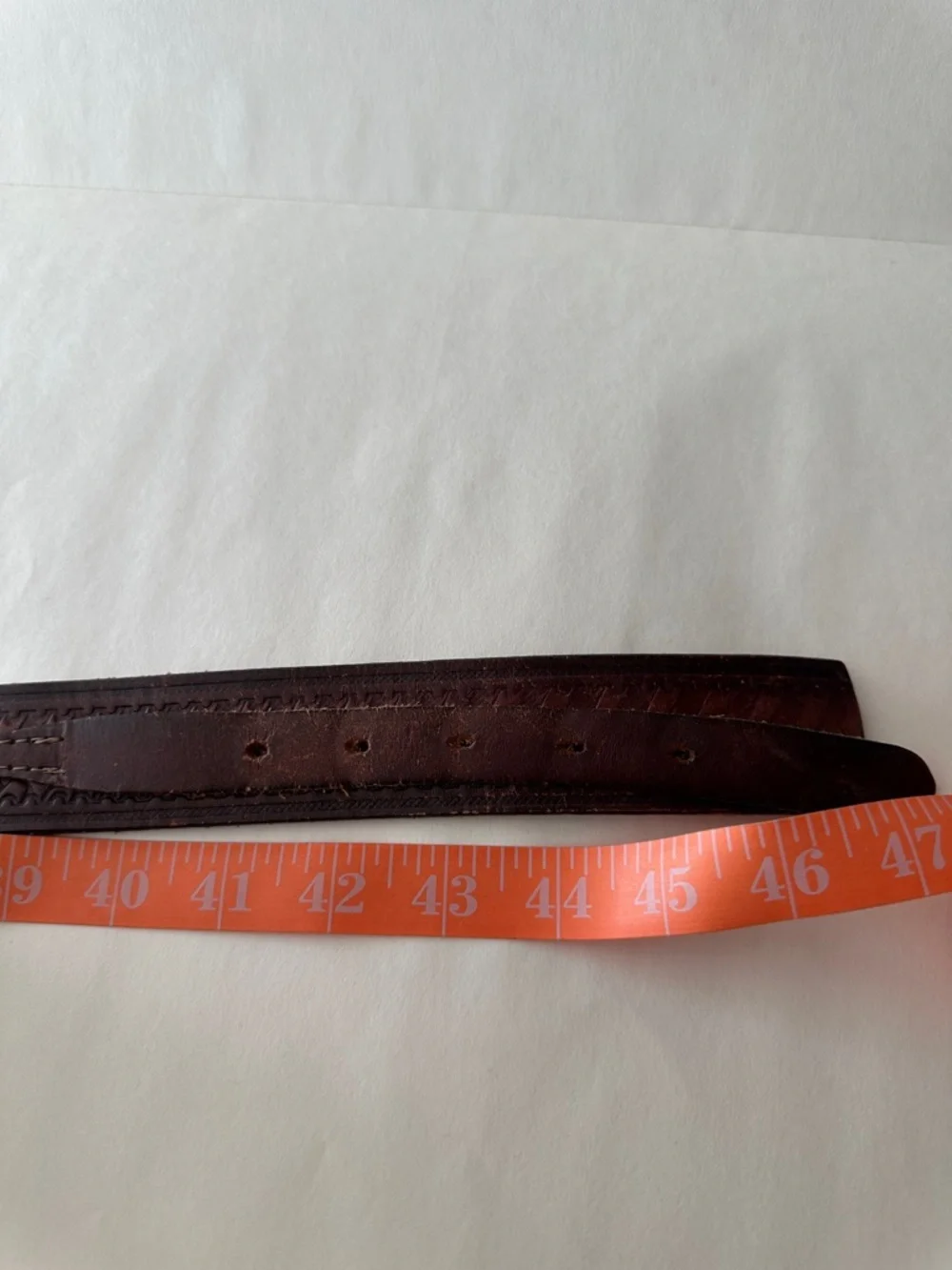 VINTAGE TOOLED EMBOSSED LEATHER BROWN BELT SNAP STRAP LARGE